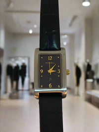 Fossil watch, Raquel (SM) Women's watch- *VINTAGE* Three-Hand, Rectangular face, thin black leather band (Retail value $170)