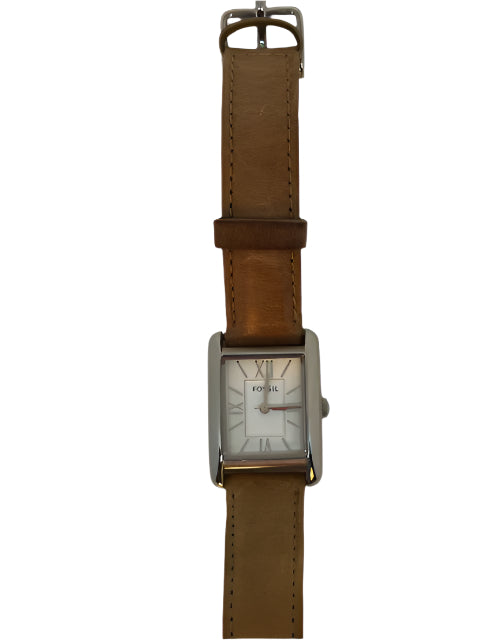 Fossil watch, Carraway (SM) Men's watch-  Rectangular face,  thin brown leather band (Retail value $170)