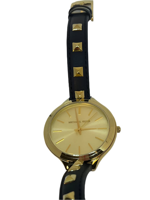 Michael Kors watch (LG) Women's watch- Black & Gold Stud wrap watch, Circular face, 16 inch leather band, Studded Wrap (Retail value $275)