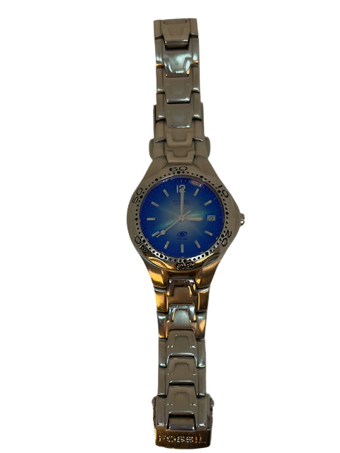 Fossil watch (MED) Women's watch- Blue Dive Three-Hand, Circular face, Blue crystal, Stainless Steel silver link band (Retail value $200)